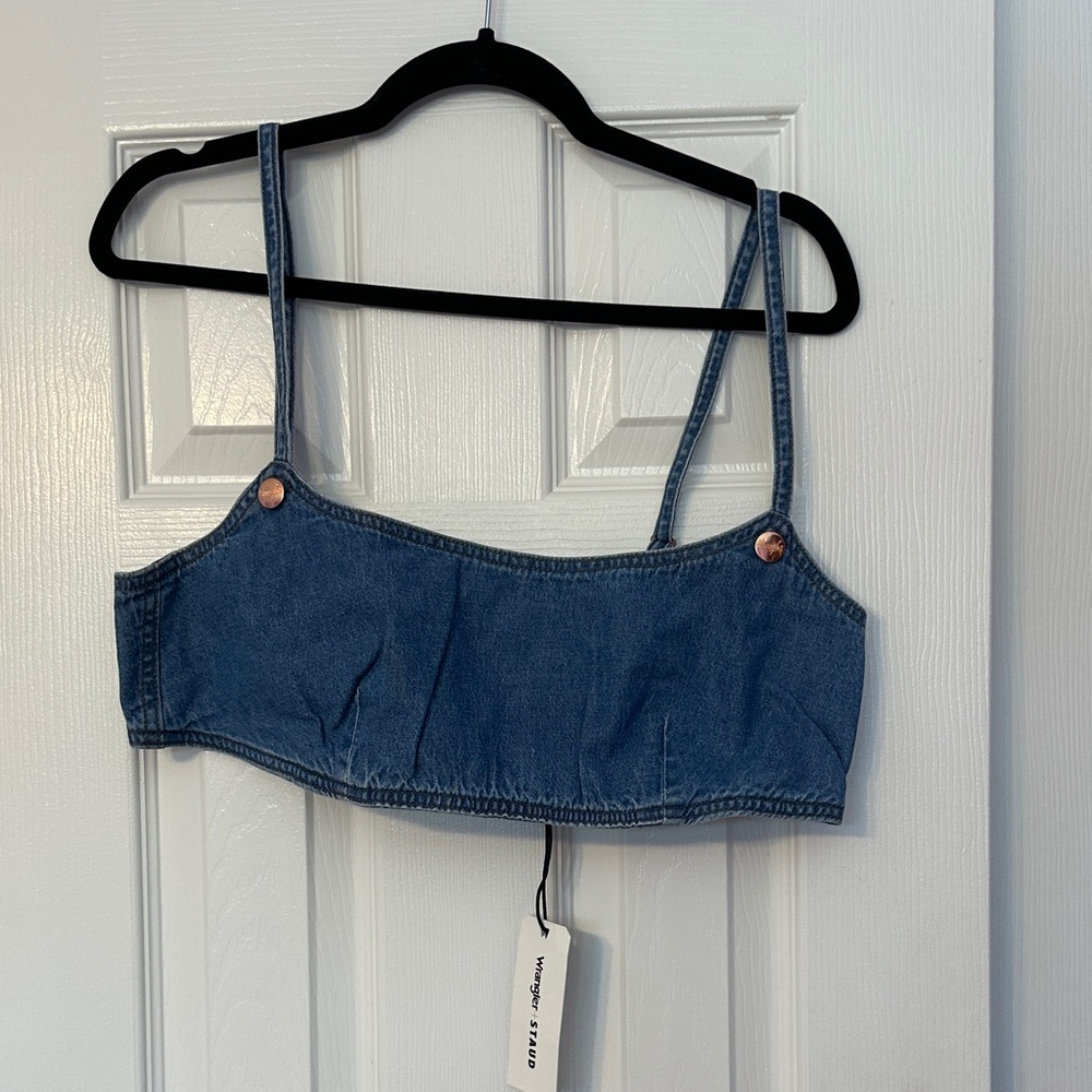 STAUD x Wrangler light wash denim crop